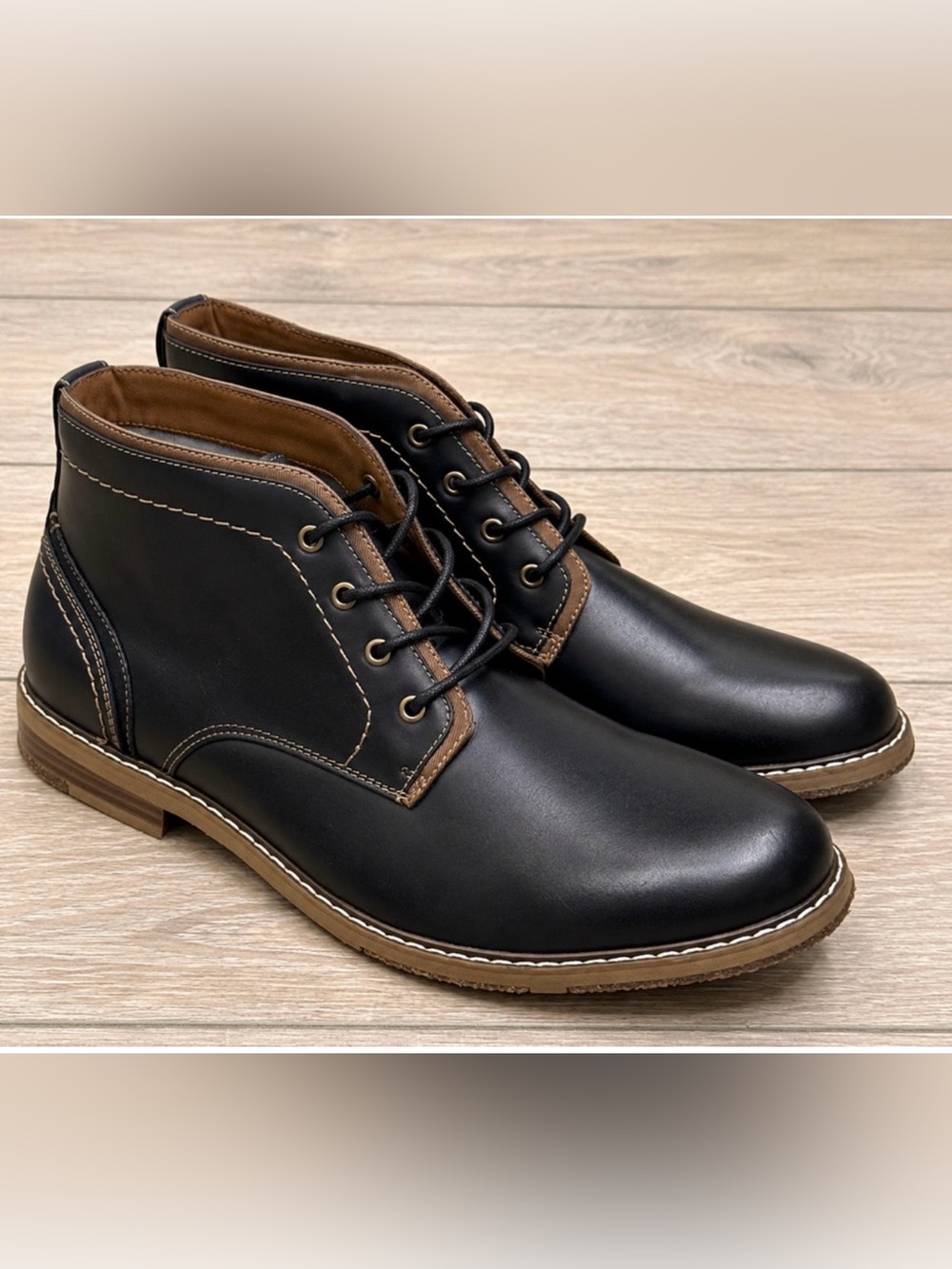 NEW HAWKER RYE BLACK FRAUSEN CONTRAST STITCH LEATHER CHUKKA BOOTS SZ 10